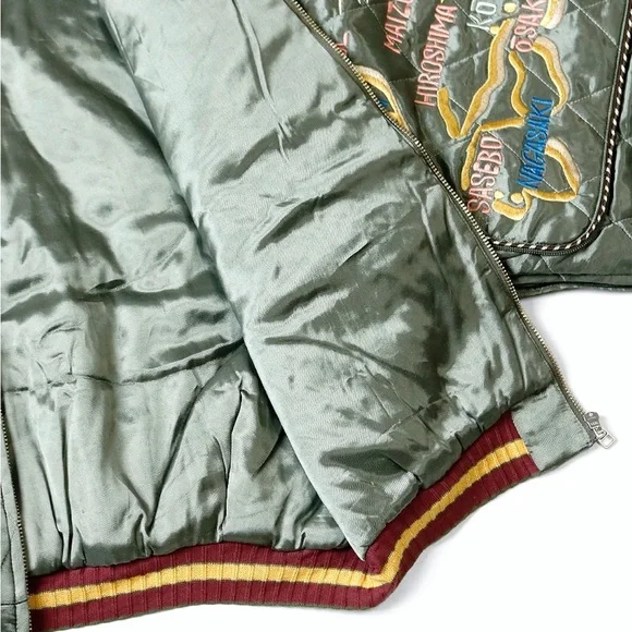 RARE Kapital Rayon Satin Quilting Japan Pillow Bomber Jacket Olive - Picture 6 of 11
